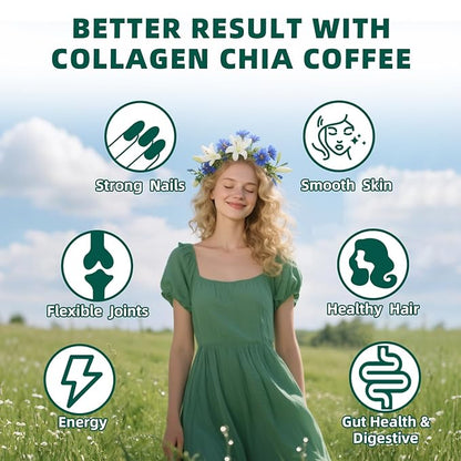 20X Collagen Chia Coffee, 11 in 1 Shape Coffee Mix with Collagen & Chia Seeds, Goji Berry, Supports Hair, Skin & Nails, Boost Beauty & Energy, Sugar Free, Vegan, Gluten-Free, 30 Servings