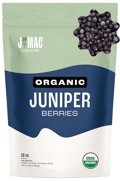 J MAC BOTANICALS, Organic Whole Juniper Berries, Certified USDA Organic, juniper for herbal infusions, seasoning beef, pork, turkey brine, soups, cocktail bombs