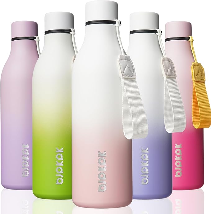 BJPKPK Insulated Water Bottles, 25 oz Stainless Steel Metal Water Bottle with Strap, BPA Free Leak Proof Thermos, Mugs, Flasks, Reusable Water Bottle for Sports & Travel, Graceful Pink