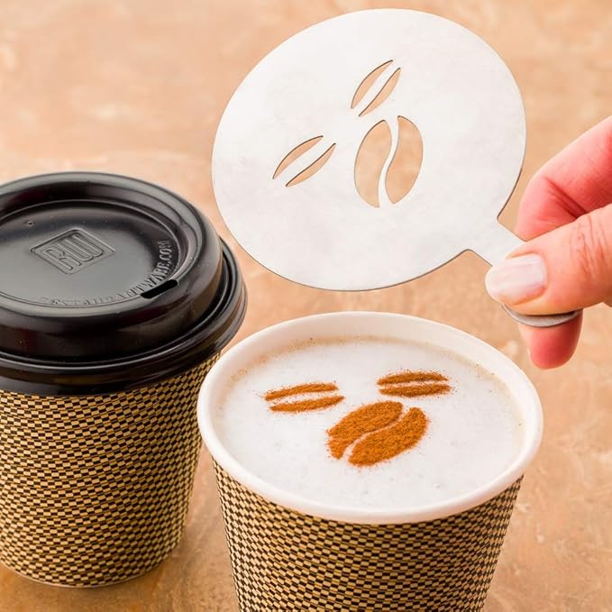 Restaurantware-Restpresso 4.75 Inch Latte Stencil, 1 Coffee Bean Coffee Stencil - Latte Art Template, Decorate Cupcakes, Cakes, or Cookies, Stainless Steel Cappuccino Template, Heat-Resistant