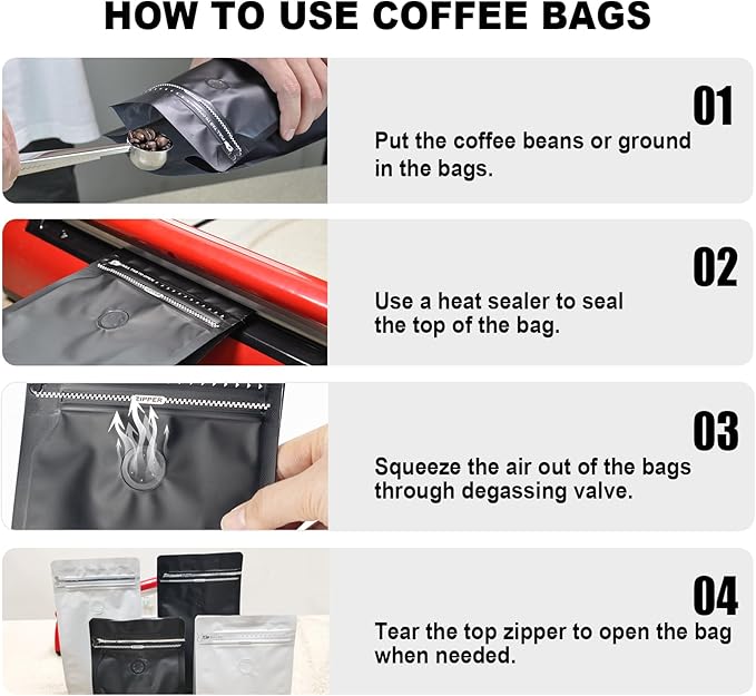 Coffee Bags with Valve(60pcs,16 oz,1 lb) Vented Coffee Beans Packaging Bags High Barrier Aluminumed Foil Flat Bottom Heat Sealed Side Zipper Resealable Storage Bag for Home or Business（White+Orange）
