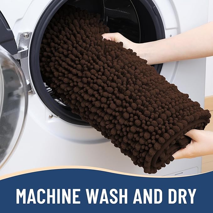 Arotive Luxury Chenille Bathroom Rug Mat, Extra Soft Thick Absorbent Shaggy Bath Rugs, Non-Slip Machine Wash Dry, Plush Bath Mats for Bathroom, Shower and Tub, 44x24, Brown