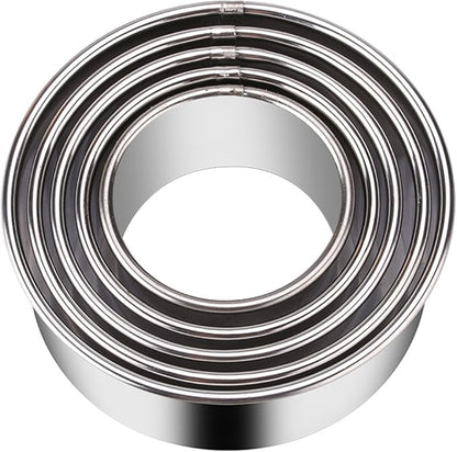 5 Pieces Biscuit Cookie Cutters Set,Stainless Steel Circle Round Cookie Biscuit Cutters in Graduated Sizes Shape Molds for Pastries Doughs Doughnuts