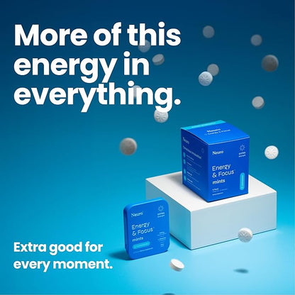 Neuro Energy & Focus Mints, Extra Strength - Sugar Free Breath Mints with 100mg Natural Caffeine, B Vitamins & L-Theanine - Vegan Brain Supplement for Exercise, Study & Daily Focus - Peppermint, 72 ct