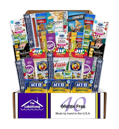 Gluten Free Snacks for Adults Kids - 40 Count Healthy Celiac Friendly Snacks in Individual Packs - Birthday Treats Gift Basket - Valentines Care Package - Gluten Free Snack Box by The LakeHouse