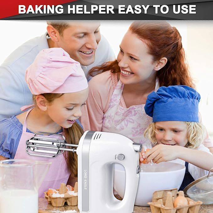 Lord Eagle Hand Mixer Electric 400W, 5 Speed handheld Mixer, 5 Stainless Steel Accessories for Baking Cake Egg Cream Food Beater, Turbo Boost/Self-Control Speed + Eject Button