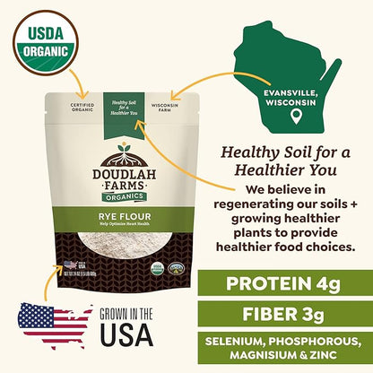 Organic Rye Flour 5 lb - Non-GMO, USDA Organic, Vegan, For Baking Sourdough, Bread, and More! Grown In USA, Farmed From Regenerative Soil by Doudlah Farms