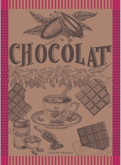 Garnier Thiebaut Tasse De Chocolat Fuchsia (Cup of Fuchsia Chocolate) French Kitchen Towel 22"x30", Cotton, Jacquard
