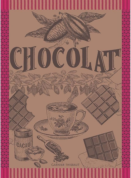 Garnier Thiebaut Tasse De Chocolat Fuchsia (Cup of Fuchsia Chocolate) French Kitchen Towel 22"x30", Cotton, Jacquard