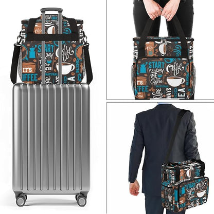 Blue Coffee Cafe Maker Carrying Bag Travel Case Compatible with Keurig K-Mini or K-Mini Plus Portable Single Serve Coffee Brewer Case with Pockets for K-cup Pods