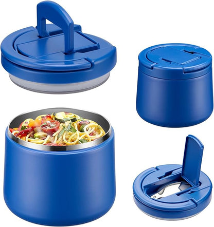 Soup Thermo for Hot Food Kids 14oz Lunch Containers with Buckle Lid Wide Mouth Hot Food Jar Vacuum Insulated Stainless Steel Bento Box Leakproof with Spoon (Light Blue)