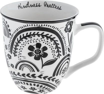 Karma Gifts 16 oz Black and White Boho Mug Rainbow - Cute Coffee and Tea Mug - Ceramic Coffee Mugs for Women and Men, 4.25" x 3.7"