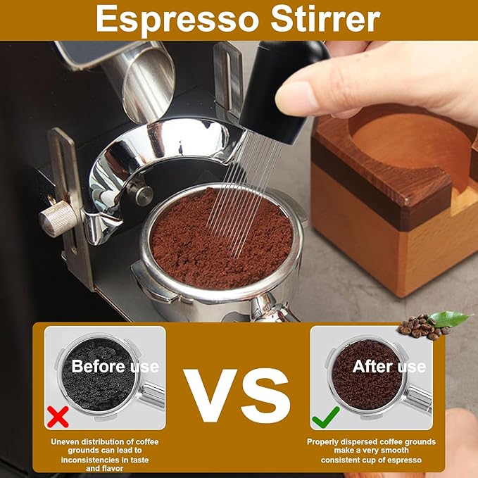 53mm Espresso Accessories,Wdt Tool espresso,Dosing Funnel And Coffee Puck Screen,Coffee Distributor,barista kit,0.4mm Stainless Steel 12pin Espresso Stirrer,With Additional 12 Replacement needles