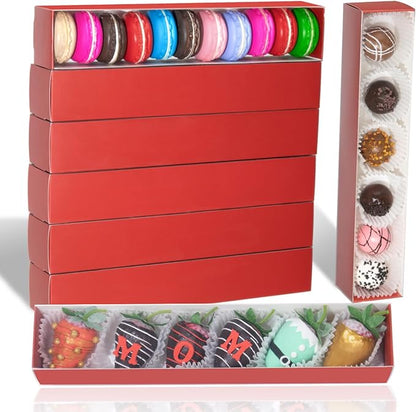 50Pack 12x2¼x2 Inch Chocolate Covered Strawberry Boxes for 6 Macaron boxes Chocolate Truffle Boxes Cookie boxes Bakery Boxes with Clear Window Washi Tape Boxes