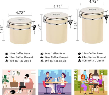 ShanSon Coffee Canister Airtight Coffee Container Stainless Steel Coffee Bean Storage Container with CO2 Release Valve and Scoop Coffee Canister for Beans,Grounds,Sugar,Flour,Tea,Cereal,22OZ,Brown