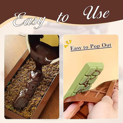 Chocolate Bar Mold 2 Pack, Non-Stick Deep Dubai Chocolate Bar Molds, Silicone, Rectangular Prism, Chocolate Color