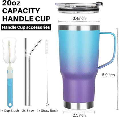 20 oz Tumbler with Handle, Stainless Steel Insulated Tumbler with Lid and Straw, Double Wall Vacuum Coffee Mug Tumbler, Insulated Coffee Thermal Cup for Cold and Hot (Blue Purple, 20 Ounces)