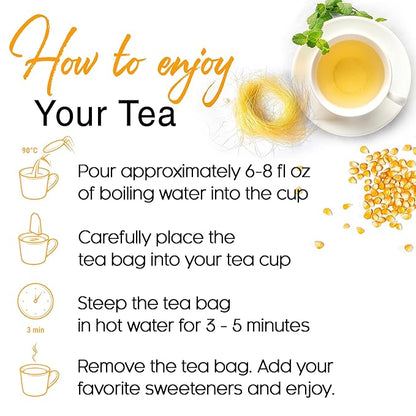 FreshDrinkUS, Premium 135 Tea Bags Corn Silk Tea, 100% Natural & Pure from Corn Silk. Corn Silk Herbal Tea. Clean Ingredients. Made with Natural Material Tea Bags. No Sugar, No Caffeine, Vegan.