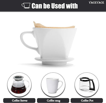 Pour Over Coffee Maker, Single White Ceramic Pour Over with 3 Holes, Medium Coffee Dripper for Shop, Home, Office and Bar