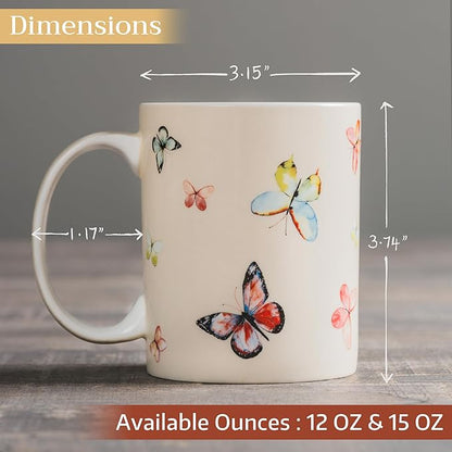 Maison d' Hermine Coffee Mug with Handles Fine Bone China Mugs Pack of Two Tea Cups for Hot Beverages Cappuccino Latte Home Restaurant Office Perfect for Gift (Botanical Fresh, 12 Ounce)