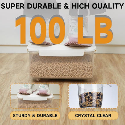 10 lbs Cereal Containers Storage - Airtight Flour Storage Container with Lids & 10 lbs Rice Dispenser, BPA Free Pantry Containers for Sugar and Cereal, White