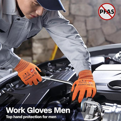 Schwer ProGuard Highest Level Cut Resistant Work Gloves PR3326 for Extreme Protection, ANSI A9 Cut Gloves with Reinforced Thumb, Non Slip, Breathable, Durable, Touch-screen, NON PFAS, Orange 1 Pair（M）