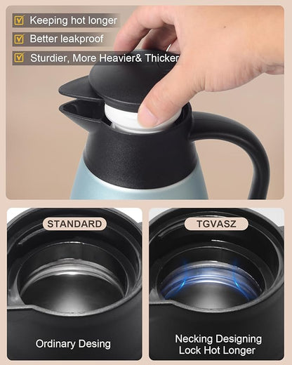 70 OZ Updated Thermal Coffee Carafe for keeping hot, 2 PCS Carafes for hot liquid, Insulated Coffee Carafe Stainless Steel Vacuum Thermal Pot for Coffee, Hot Water,Keep Hot 12 Hours (Blue+Blue)