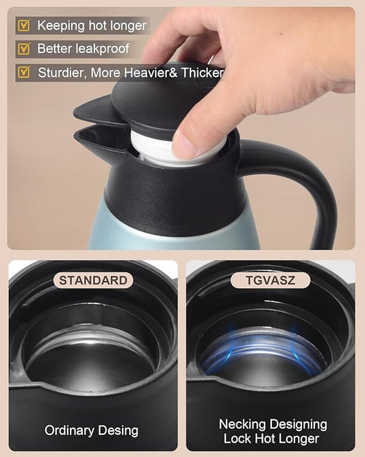 70 OZ Updated Thermal Coffee Carafe for keeping hot, 2 PCS Carafes for hot liquid, Insulated Coffee Carafe Stainless Steel Vacuum Thermal Pot for Coffee, Hot Water,Keep Hot 12 Hours (Blue+Blue)