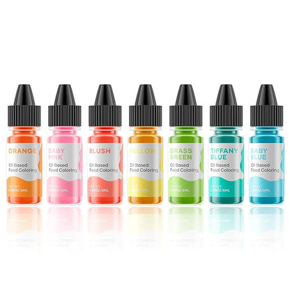Oil Based Food Coloring for Chocolate Macaron Oil Edible Food Dye Set for Baking Royal Icing Cookie Supplies Gluten Free 7x6ml Food Grade Food Color Kit, 0.25 Fl. Oz/Bottles