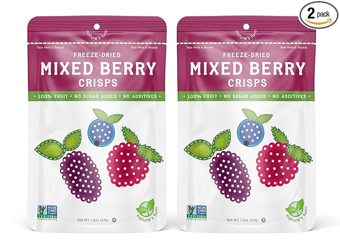 Nature’s Turn Freeze-Dried Fruit Snacks, Mixed Berry Crisps, Pack of 2 (1.2 oz Each)