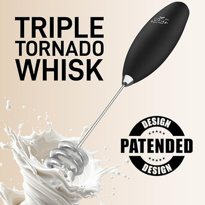 Zulay Kitchen Patented Tornado Triple Whisk Milk Frother with 2 Duracell Batteries – Handheld Foam Maker for Coffee, Lattes, Matcha & Hot Chocolate – Rich, Creamy Froth in Seconds