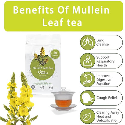 Samcci - Mullein Tea Bags, 20 Teabags, 3g/bag, 100% Pure Mullein Tea Bags for Lungs Cleanse, Natural Herbal Tea Bags, Caffeine Free & No Additives Mullein Leaf Tea for Detox & Respiratory Support