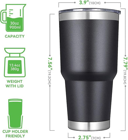 DOMICARE 30oz Tumbler Bulk with Lid and Straw, Double Wall Travel Coffee Mug, Insulated Vacuum Stainless Steel Tumblers, Powder Coated Tumbler Cup (Black, 8)