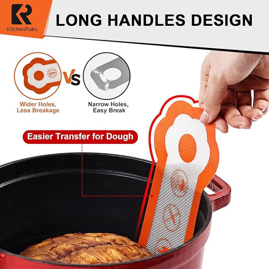 Cook's Aid 2 Pcs Silicone Bread Sling for Dutch Oven, Non-Stick Bread Baking Mat Set, Reusable Sourdough Bread Sling with Long Handles for Easier Transfer for Dough