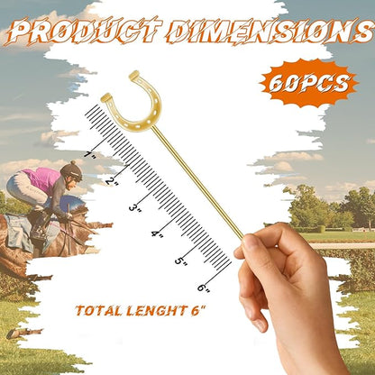 6 Inch Derby Drink Plastic Stirrers Swizzle Sticks for Cocktails Coffee Reusable U Shaped Horseshoe Drink Stirrers for Coffee Beverage Party Bar Weddings Events(Gold,silver,60 Pcs)