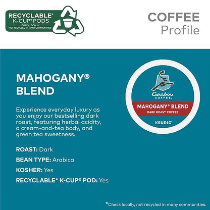 Caribou Coffee Mahogany Keurig Single-Serve K-Cup Pods, Dark Roast Coffee, 96 Count (Pack of 4)