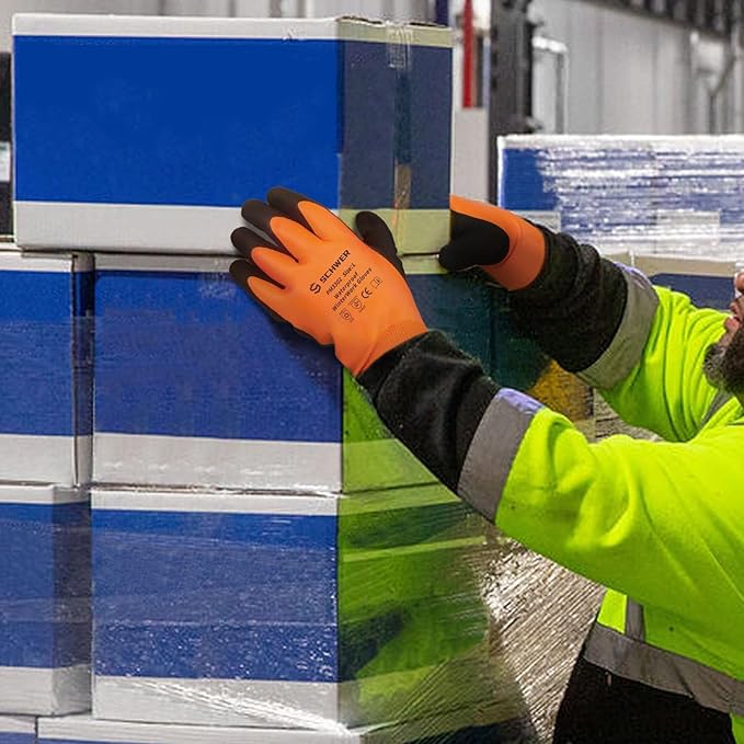 Schwer FreezeGuard Waterproof Work Gloves PM3302, ANSI A2 Cut Resistant Freezer Gloves for Outdoor Cold Weather Keep Hands Warm Below Zero, Waterproof Gloves for Shoveling Snow, Ice Fishing, XL