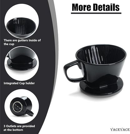 Ceramic Pour Over, Black Ceramic Pour Over Coffee Dripper, 3 Holes, Single Small Coffee Dripper for Office, Home, Travel, Camping