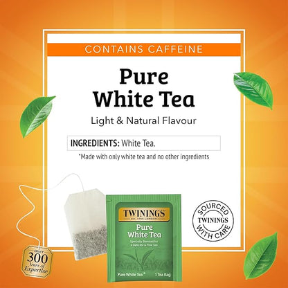 Twinings Pure White Tea Individually Wrapped Bags, 20 Count (Pack of 1), Light & Fresh, Caffeinated, Enjoy Hot or Iced, 20 Teabags