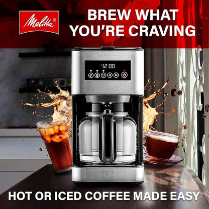 Melitta Aroma Series Programmable Drip Coffee Makers Parent (Aroma Tocco Plus Black and Stainless Steel 12 Cups) with 5-Pack Coffee Filters