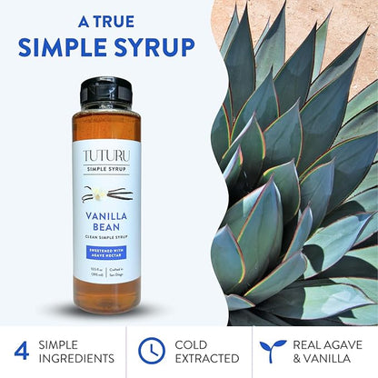 Vanilla Bean Agave Simple Syrup for Coffee & Cocktails - Sweetened with Organic Agave Nectar - Infused with Real Vanilla Bean - 13.5 oz