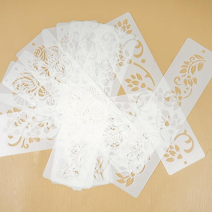 12 Pcs Large Flower Border Stencils for Painting, Reusable Plastic Floral Edge Baking Decorating Vine Stencil Tool, Painting Templates for DIY Cake Wood Wall Tile Furniture Canvas Craft, 3" x 11.8"