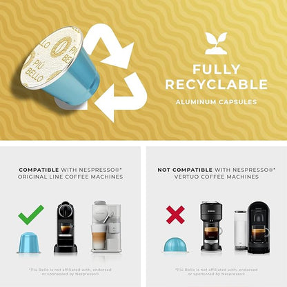 Piu Bello Lazio Espresso Coffee Pods – for Nespresso Original Machines – Compatible Capsules Pack – Rich & Balanced Taste – Strong Italian Espresso Flavor – Kosher Certified (60 Count, Single Flavor)