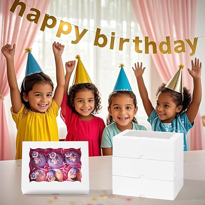50PCS 8x6x2.5 Inch White Bakery Boxes with Window, Pastry Box for Chocolate Strawberries, Macarons, Truffles, Perfect for Valentine's Day, Mother's Day, Christmas Party Favors & Holiday
