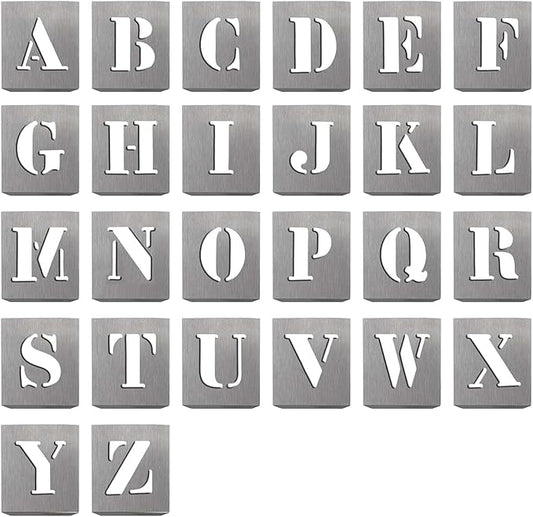 HAUTMEC Vintage Aluminum Letters Stencils, A to Z Aluminum Stencils & Holder, 2-1/2"(60mm) Letters, Shop Stencil, Advertising Stencilling, Craft-Printing, Reusable HT0244-ST