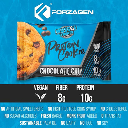 Forzagen Vegan Protein Cookies - Chocolate Chip Flavor | Low Carb Protein Treats, Healthy Snacks, No Artificial Sweeteners and Trans Fat | Plant Based Vegan Snack,10g of Protein per Serving | 12-Pack