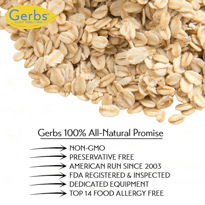Gerbs Gluten-Free Traditional Rolled Oats 2 lbs. | Premium Grade, Resealable Bag | Hearty Texture, Ideal for Baking & Breakfast | Top 14 Allergen-Free