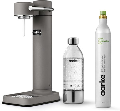 Aarke Carbonator lll with CO2 Cylinder, Sparkling & Carbonation Water Machine, Stainless Steel with PET BPA-Free Reusable Bottle Volume 1L/34 fl oz (Matte Grey)