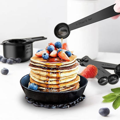 21 Pcs Stainless Steel Measuring Cups and Spoons Set, Wildone Stackable Metal Measuring Cups and Spoons for Cooking & Baking, Includes 7 Cups, 9 Spoons and 5 Mini Spoons（Black）