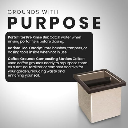 Rattleware Stainless Steel Knock Box | Heavy-Duty Espresso Grounds Container, Welded Bar, Durable and Efficient for Baristas - Quality Coffee Preparation (6"x5.5"x6")